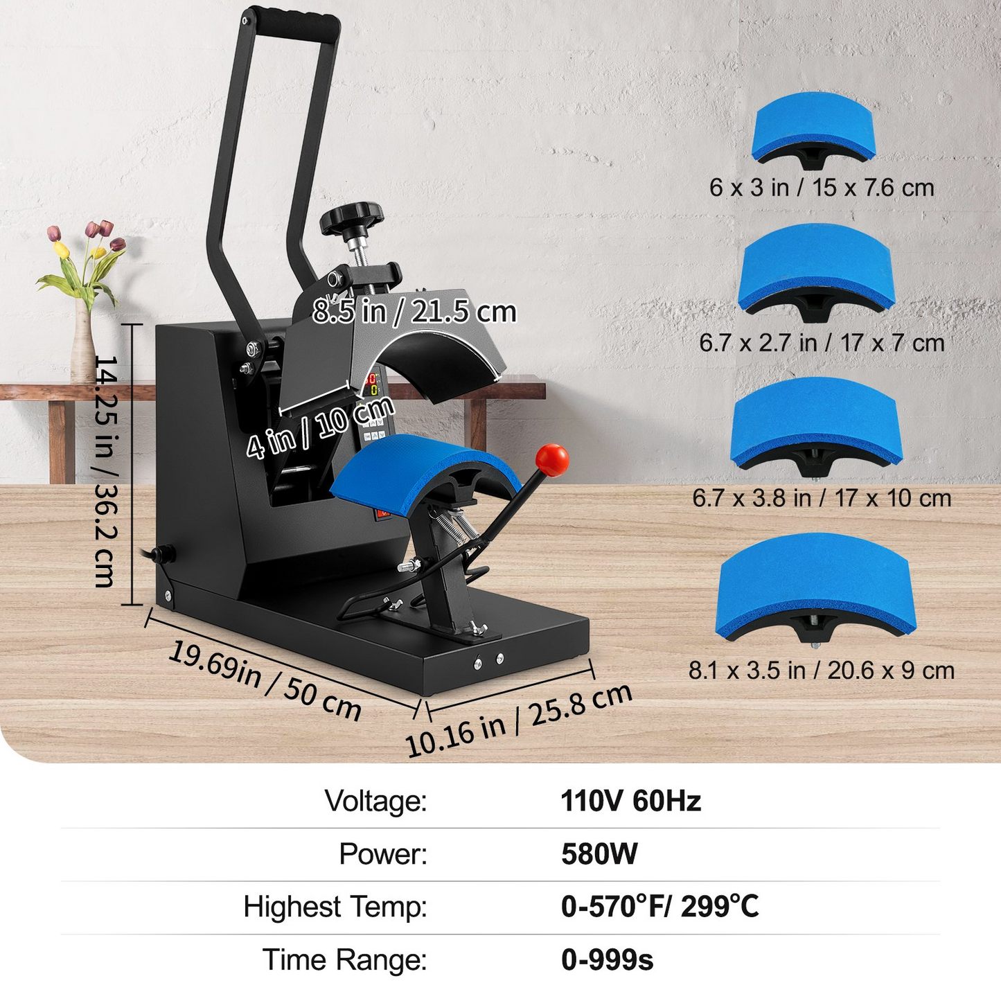 VEVOR Hat Heat Press, 4-in-1 Cap Heat Press Machine, 6x3inches Clamshell Sublimation Transfer, LCD Digital Timer Temperature Control with 4pcs Curved Heating Elements (6x3/6.7x2.7/6.7x2.7/8.1x3.5), Goodies N Stuff