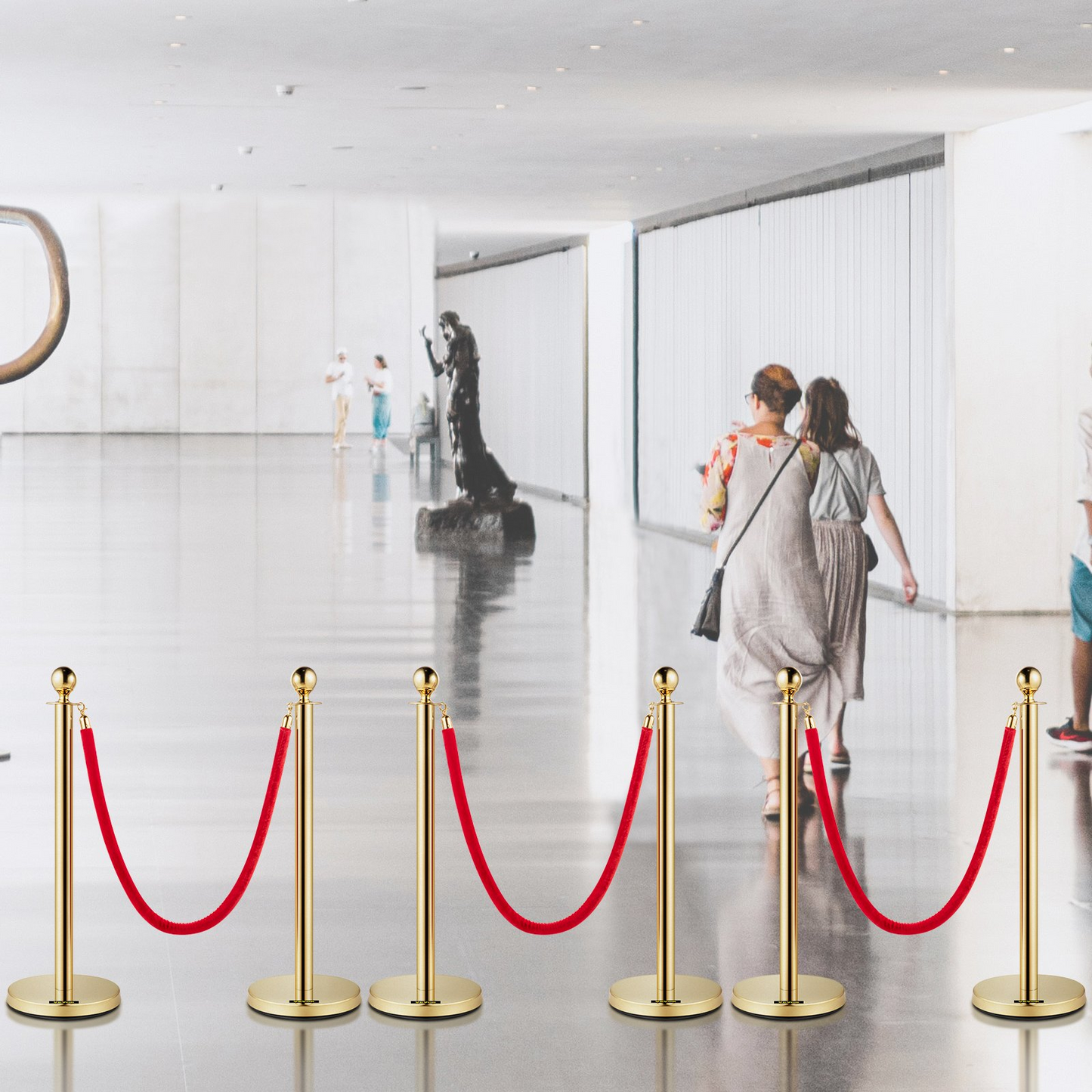 VEVOR Velvet Ropes and Posts, 5 ft/1.5 m Red Rope, Stainless Steel Gold Stanchion with Ball Top, Red Crowd Control Barrier Used for Theaters, Party, Wedding, Exhibition, Ticket Offices Pack Sets (6), Goodies N Stuff
