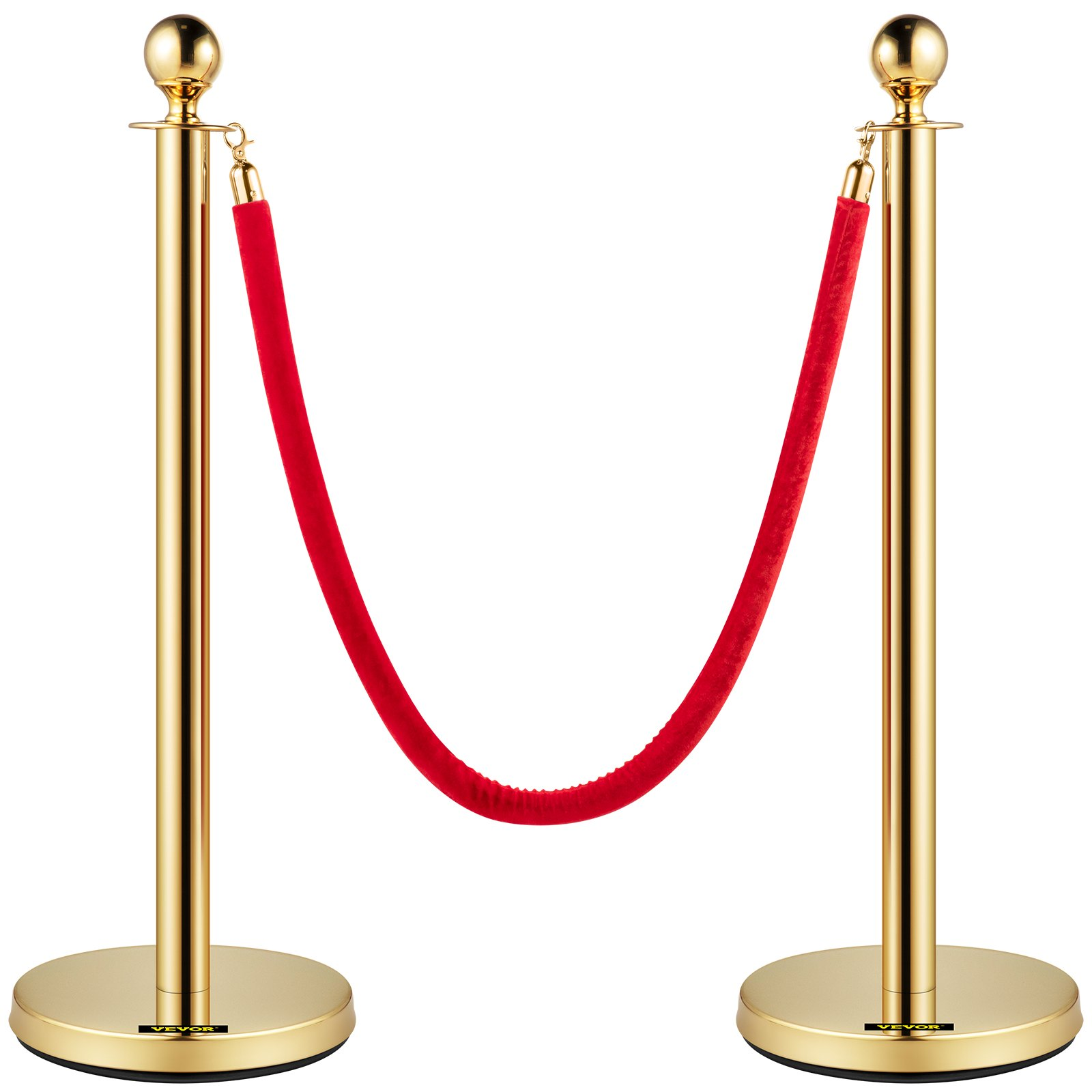 VEVOR Velvet Ropes and Posts, 5 ft/1.5 m Red Rope, Stainless Steel Gold Stanchion with Ball Top, Red Crowd Control Barrier Used for Theaters, Party, Wedding, Exhibition, Ticket Offices Pack Sets (6), Goodies N Stuff
