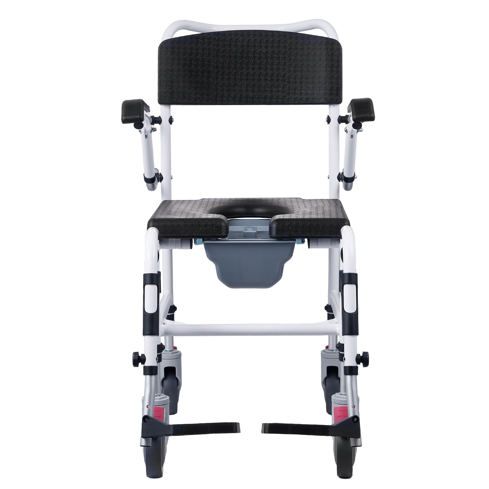 VEVOR Shower Commode Wheelchair with 4 Lockable Wheels, Footrests, Flip-up Arms, 3-Level Adjustable Height, 5L Removable Bucket, 350 LBS Capacity, Commode Chair for Adults Seniors, Goodies N Stuff