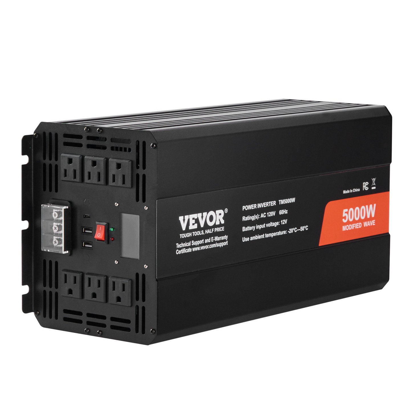 VEVOR Modified Sine Wave Inverter, 5000W, DC 12V to AC 120V Power Inverter with 6 AC Outlets 2 USB Port 1 Type-C Port, LCD Display and Remote Controller for High Load Home Appliances, CE FCC Certified, Goodies N Stuff