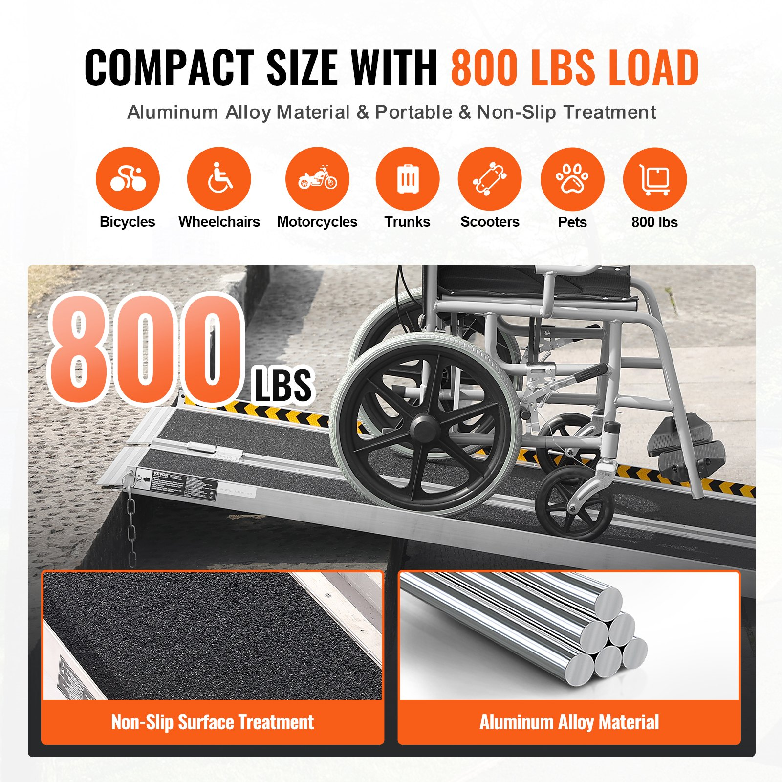 VEVOR Portable Wheelchair Ramp, 6 ft 800 lbs Capacity, Non-Slip Aluminum Folding Threshold Ramp, Foldable Mobility Scooter Ramp Wheel Chair Ramp, Handicap Ramp for Home Steps, Stairs, Doorways, Curbs, Goodies N Stuff