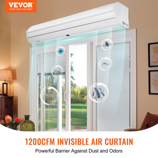 VEVOR 48" Commercial Indoor Air Curtain Super Power 2 Speeds 1200CFM, Wall Mounted Air Curtains for Doors, Indoor Over Door Fan with Heavy Duty Limit Switch, Easy-Install 110V Unheated, Goodies N Stuff