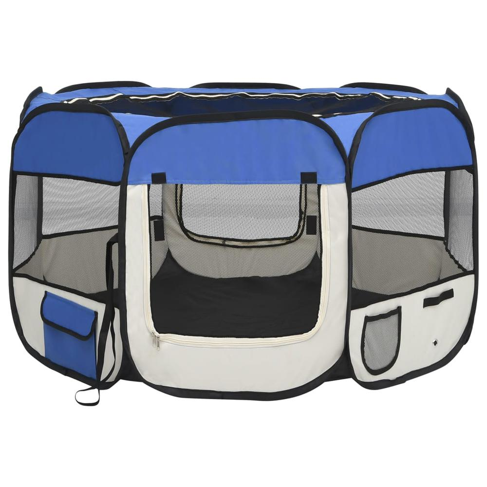 Foldable Dog Playpen with Carrying Bag Blue 43.3"x43.3"x22.8", Goodies N Stuff