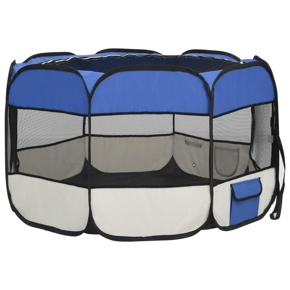 Foldable Dog Playpen with Carrying Bag Blue 43.3"x43.3"x22.8", Goodies N Stuff
