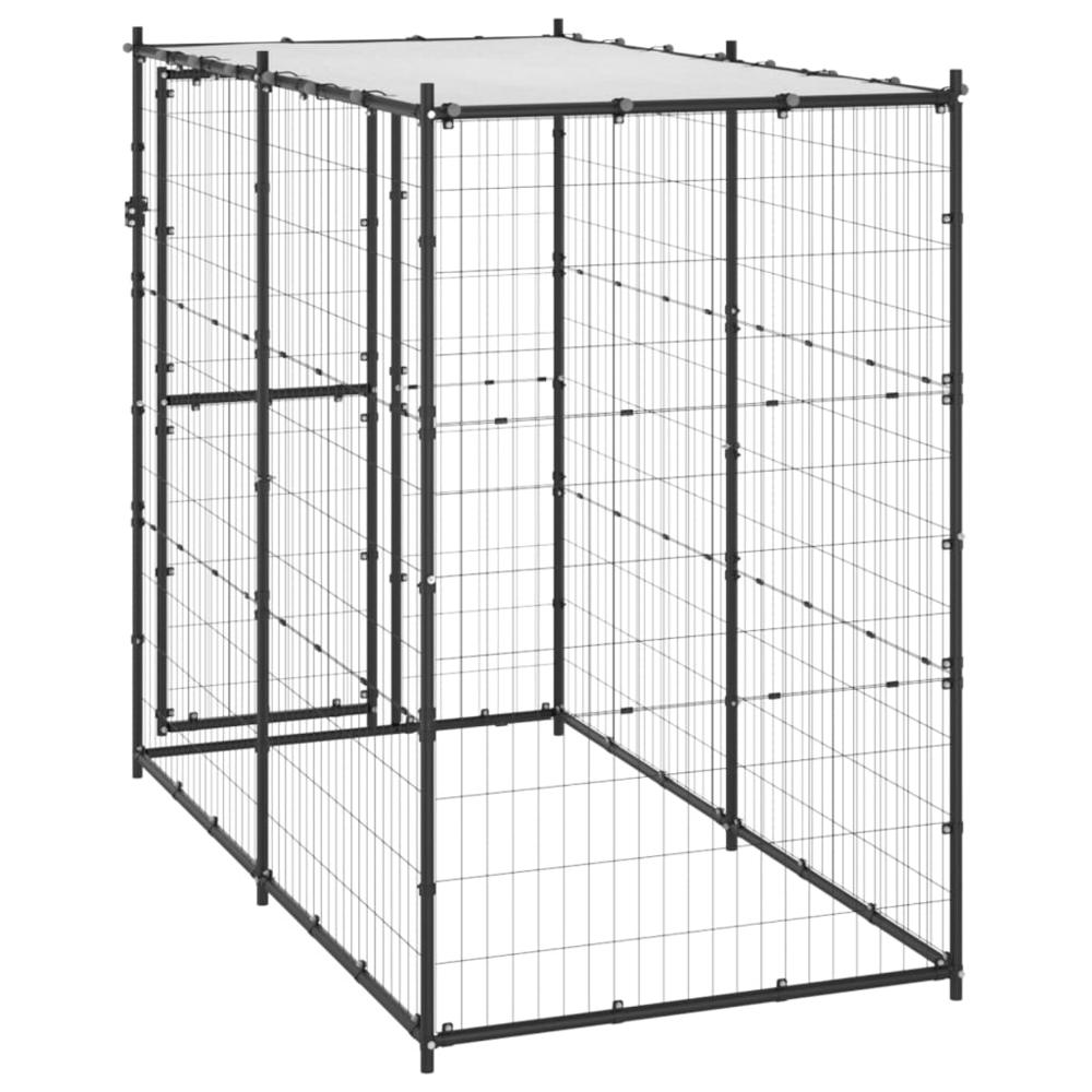 Outdoor Dog Kennel Steel with Roof 43.3"x86.6"x70.9", Goodies N Stuff