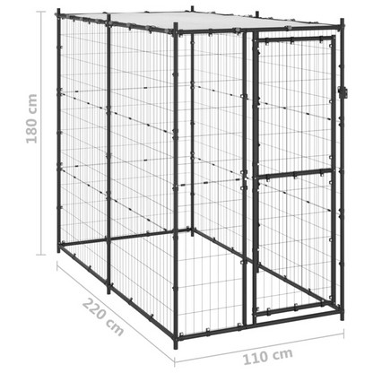 Outdoor Dog Kennel Steel with Roof 43.3"x86.6"x70.9", Goodies N Stuff