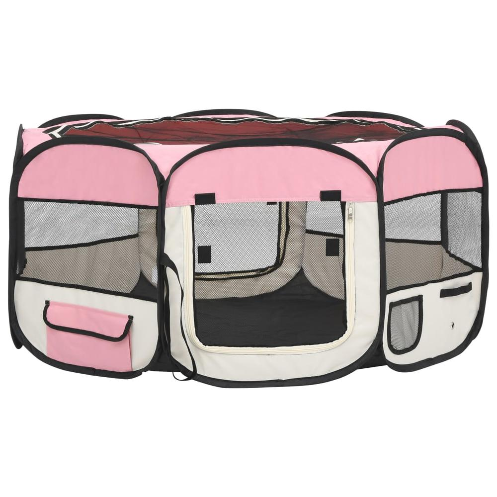 Foldable Dog Playpen with Carrying Bag Pink 57.1"x57.1"x24" - Training, Sleeping, and Play Area, Goodies N Stuff