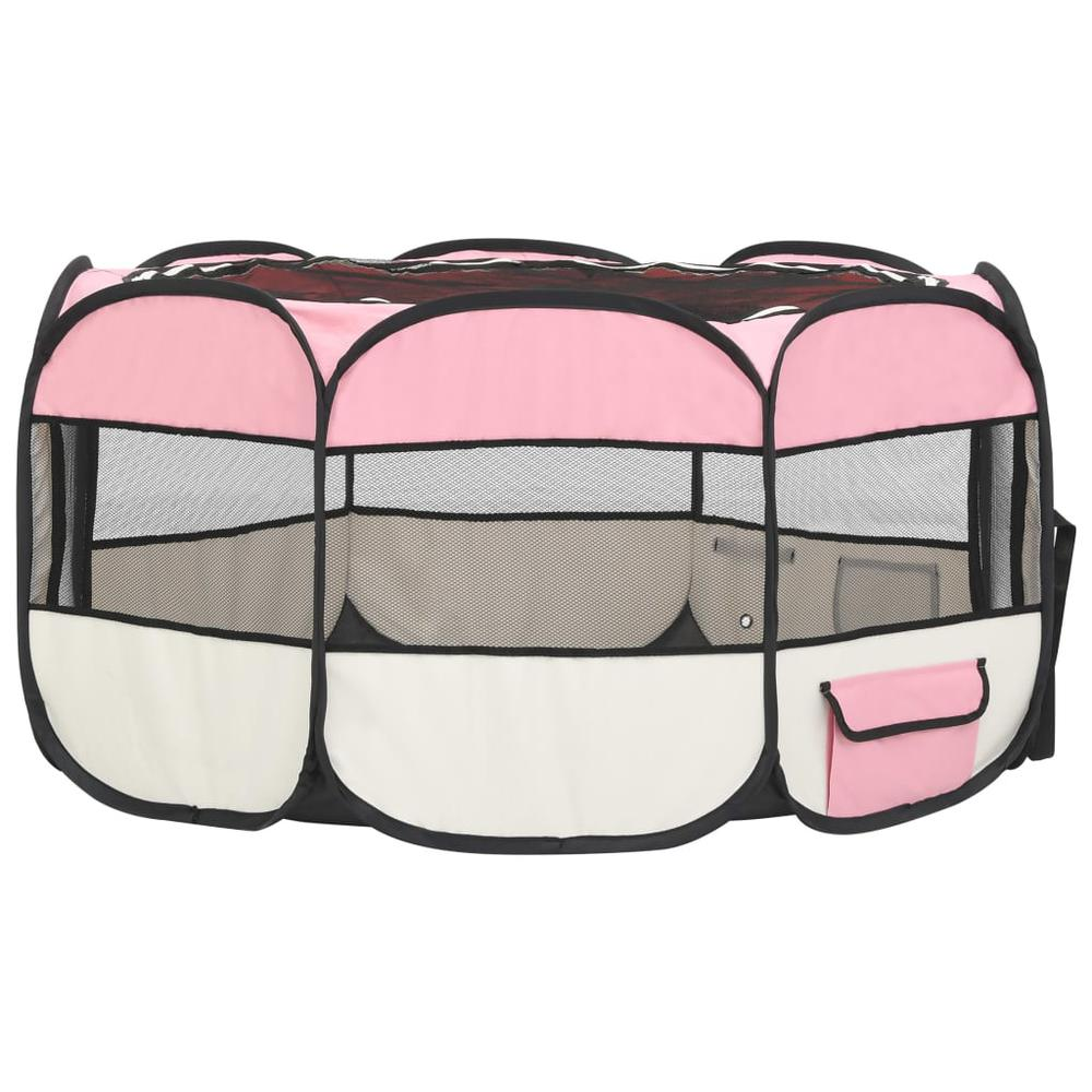 Foldable Dog Playpen with Carrying Bag Pink 57.1"x57.1"x24" - Training, Sleeping, and Play Area, Goodies N Stuff