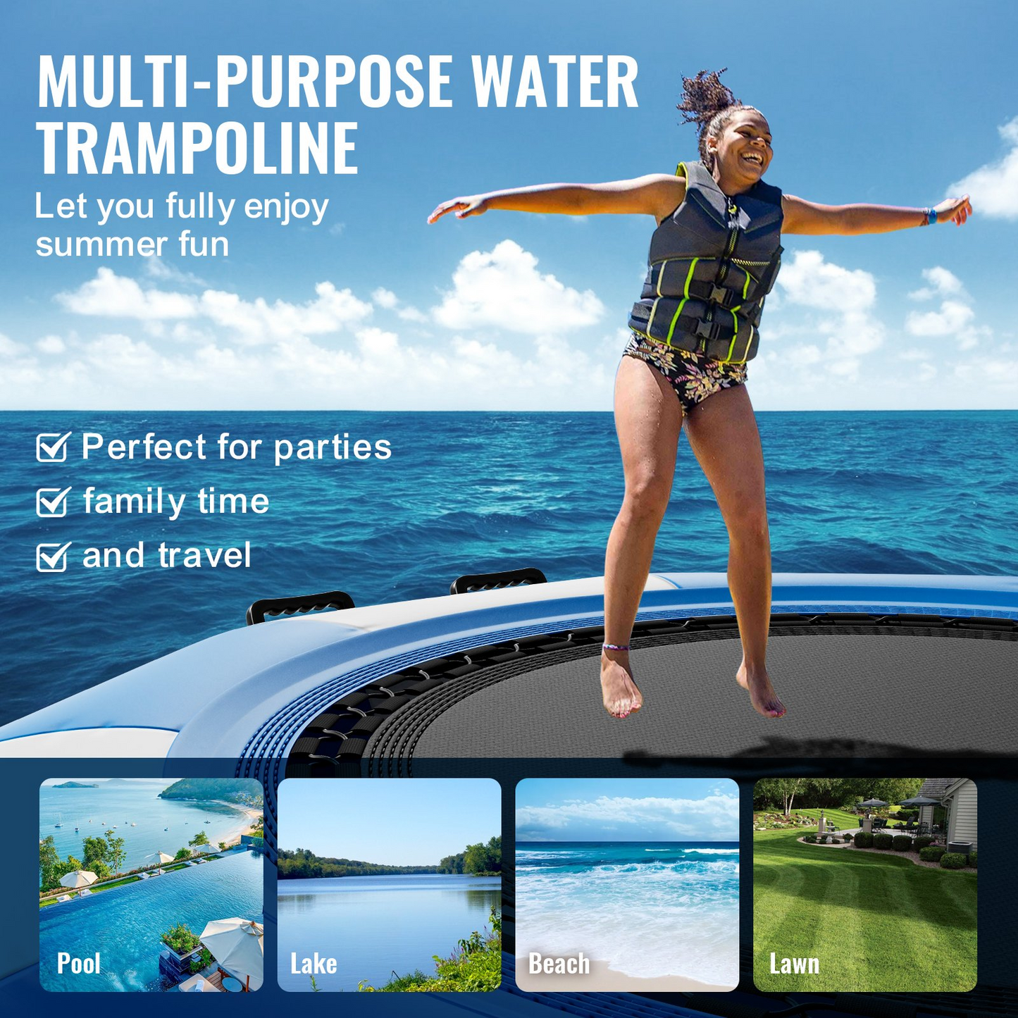 VEVOR Inflatable Water Bouncer | 6.5ft Recreational Water Trampoline, Goodies N Stuff