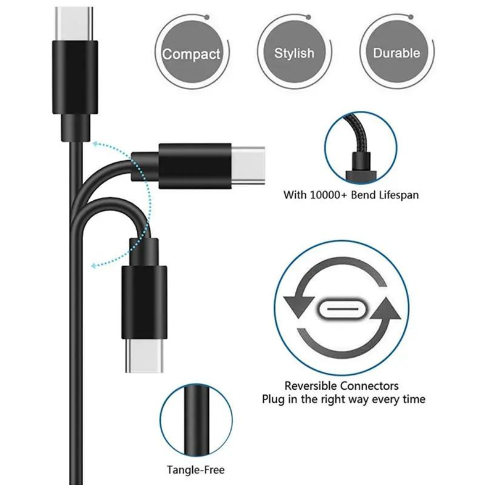 4-PACK 3FT Black USB-C  Type C Charging Cords Cable, Goodies N Stuff