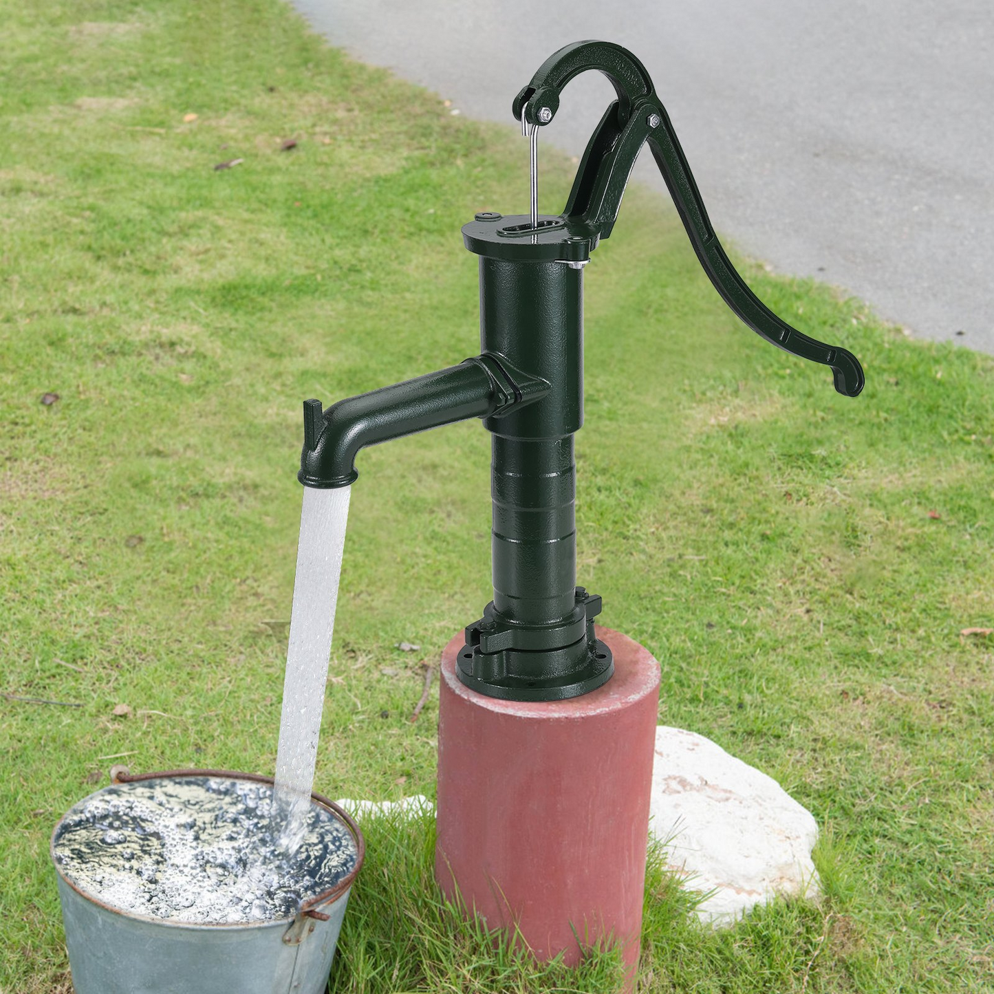 VEVOR Antique Hand Water Pump 14.6 x 5.9 x 26 inch Pitcher Pump w/Handle Cast Iron Well Pump w/ Pre-set 0.5" Holes for Easy Installation Old Fashion Pitcher Hand Pump for Home Yard Ponds Garden Green, Goodies N Stuff