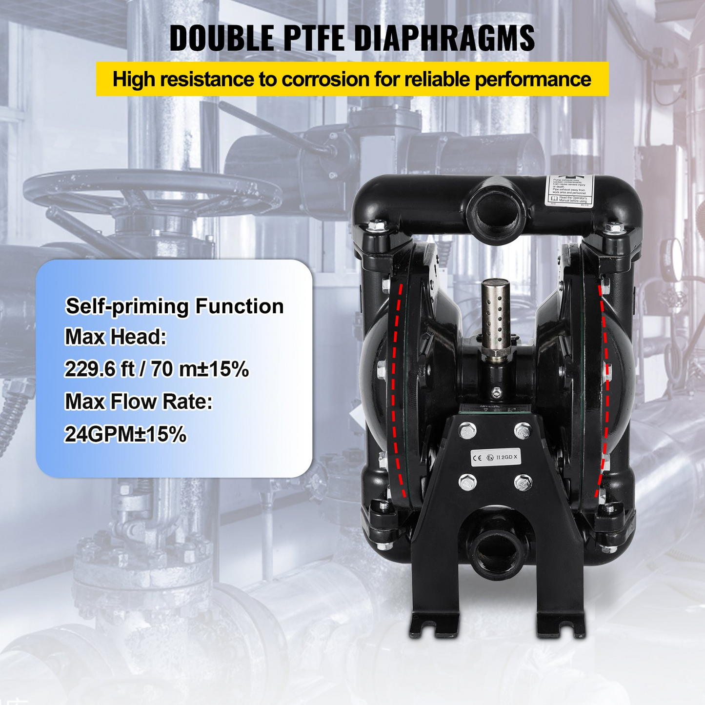 VEVOR Air-Operated Double Diaphragm Pump 1 inch Inlet Outlet Aluminum 35 GPM Max 120PSI for Industrial Use, QBY4-25LF46-1inch-35, Goodies N Stuff