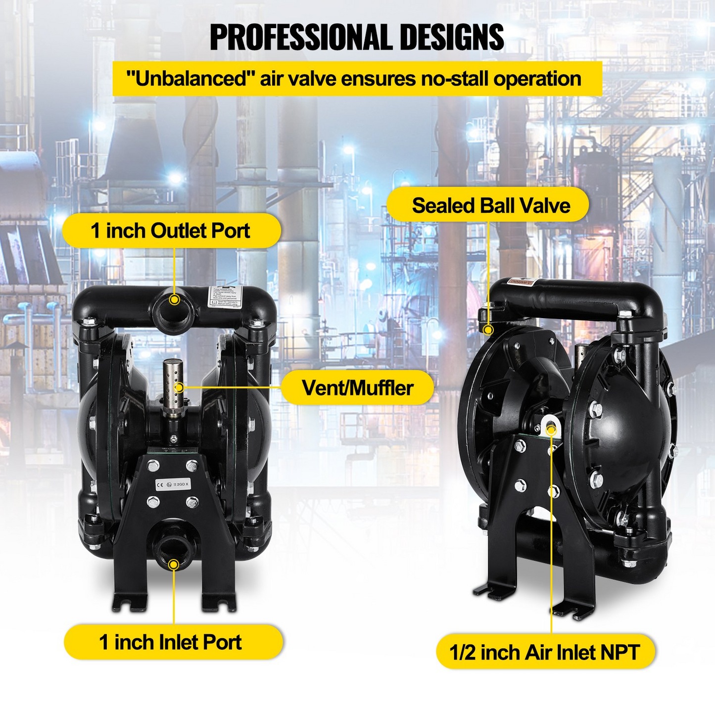 VEVOR Air-Operated Double Diaphragm Pump 1 inch Inlet Outlet Aluminum 35 GPM Max 120PSI for Industrial Use, QBY4-25LF46-1inch-35, Goodies N Stuff