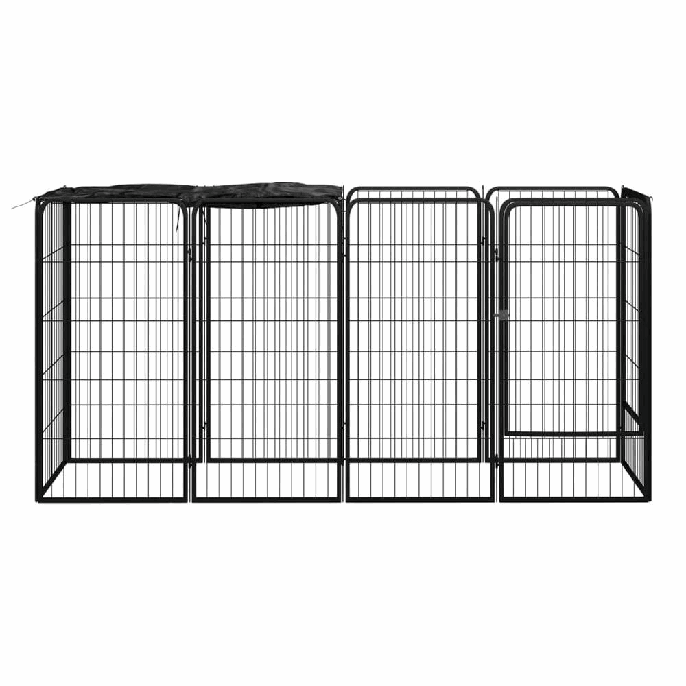 10-Panel Dog Playpen Black 19.7"x39.4" Powder-coated Steel, Goodies N Stuff