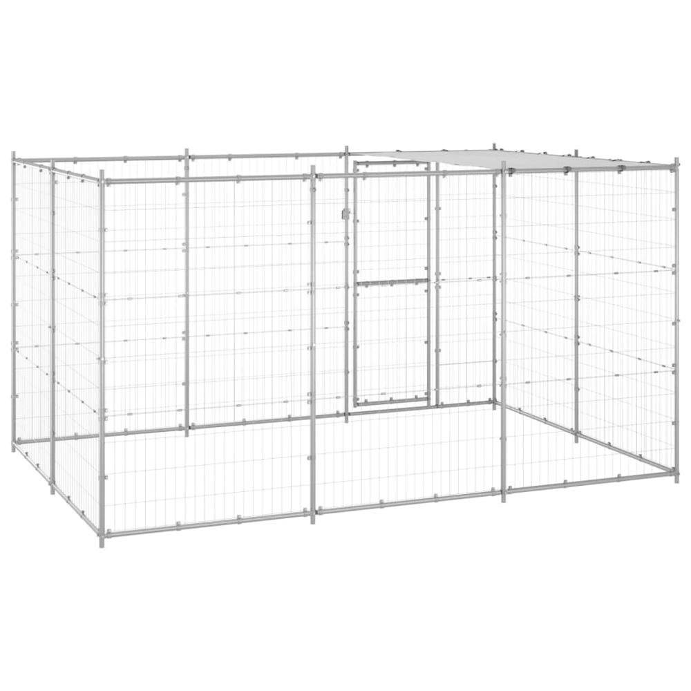 Outdoor Dog Kennel Galvanized Steel with Roof 78.1 ft² - Durable and Spacious, Goodies N Stuff