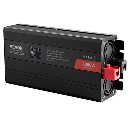 VEVOR Pure Sine Wave Inverter, 2000 Watt, DC 12V to AC 120V Power Inverter with 2 AC Outlets 2 USB Port 1 Type-C Port, LCD Display and Remote Controller for Medium-Sized Household Equipment, CE FCC, Goodies N Stuff