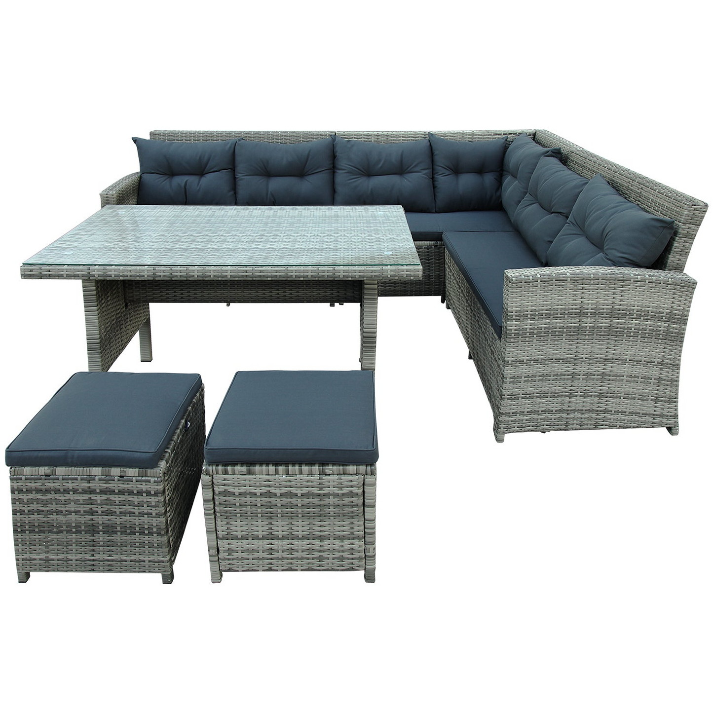 6-Piece Patio Furniture Set Outdoor Sectional Sofa with Glass Table, Ottomans for Pool, Backyard, Lawn (Gray), Goodies N Stuff