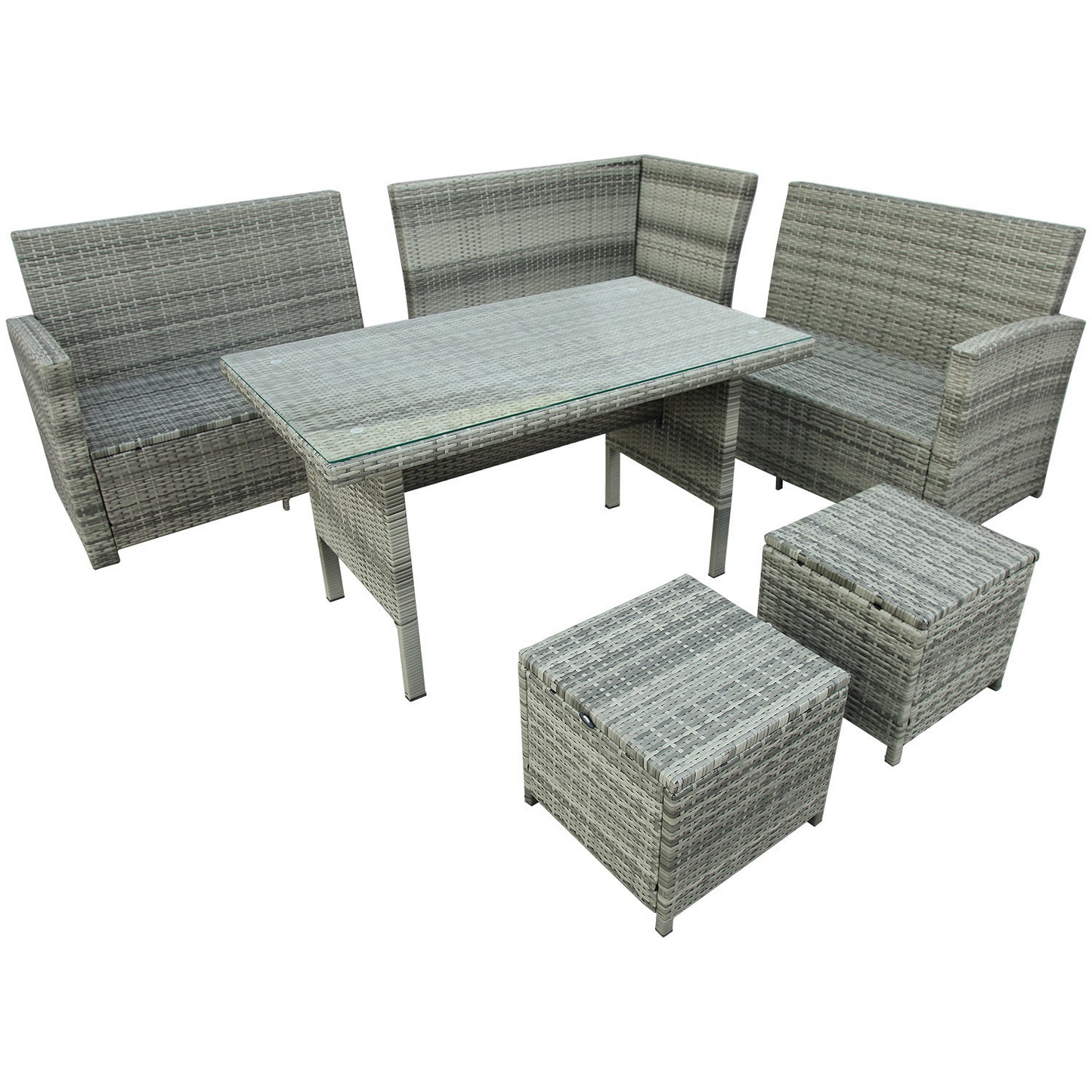 6-Piece Patio Furniture Set Outdoor Sectional Sofa with Glass Table, Ottomans for Pool, Backyard, Lawn (Gray), Goodies N Stuff