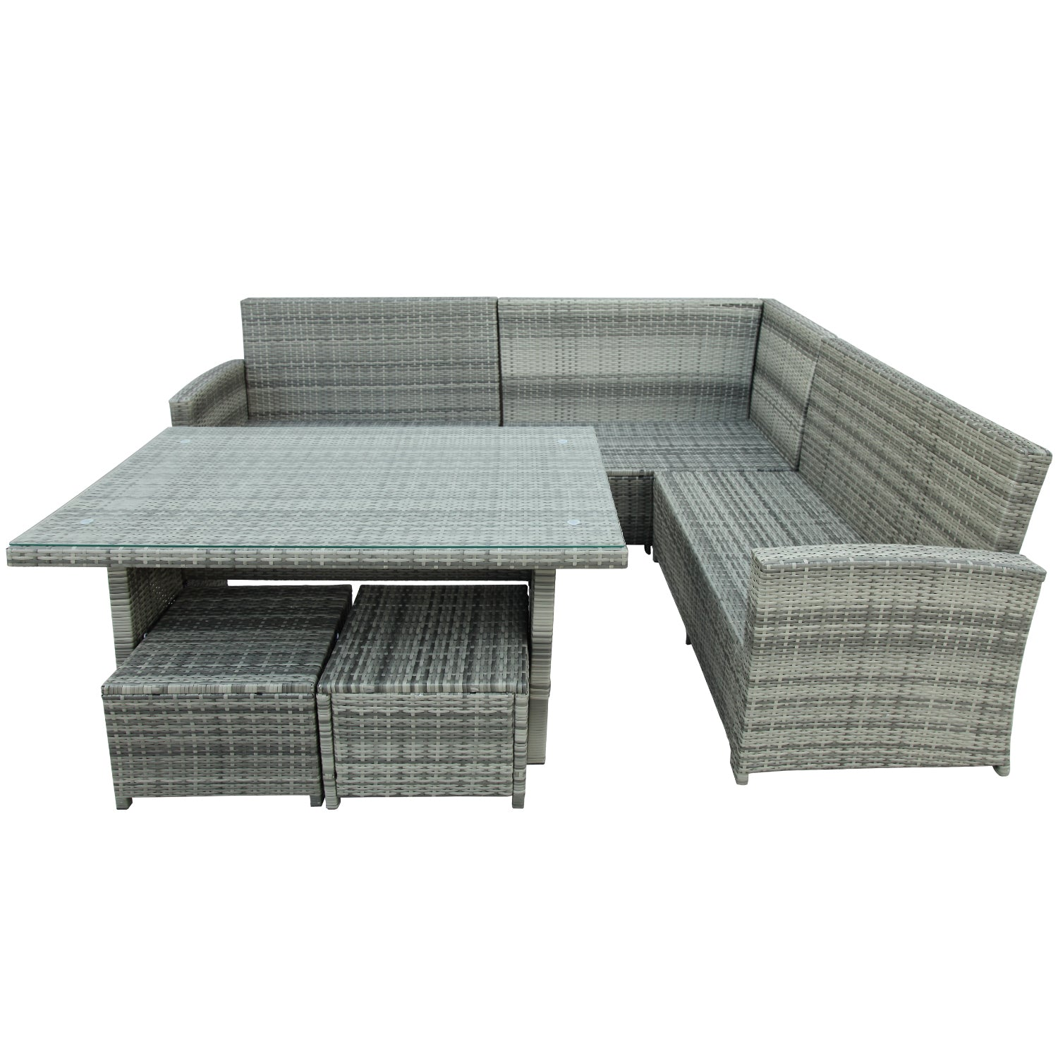 6-Piece Patio Furniture Set Outdoor Sectional Sofa with Glass Table, Ottomans for Pool, Backyard, Lawn (Gray), Goodies N Stuff