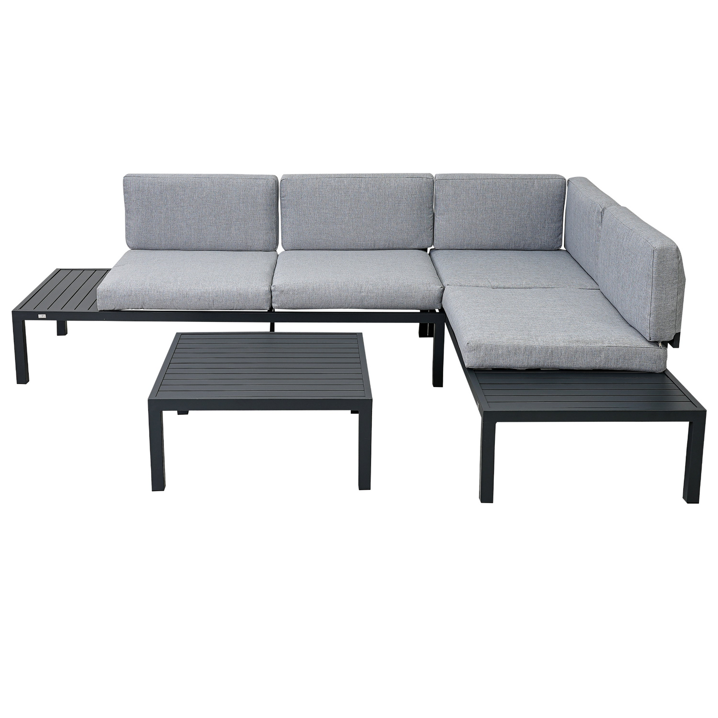 Outdoor 3-piece Aluminum Alloy Sectional Sofa Set with End Table and Coffee Table,Black Frame+Gray Cushion, Goodies N Stuff