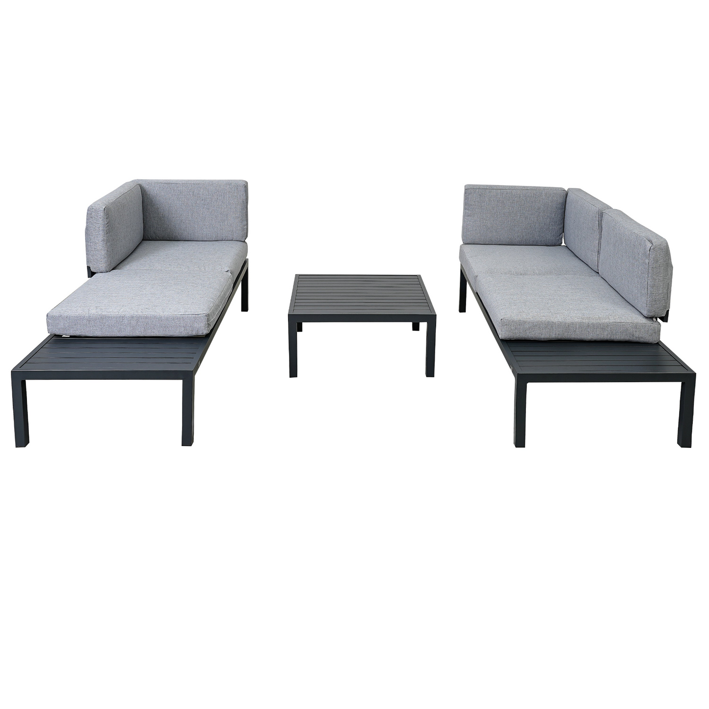 Outdoor 3-piece Aluminum Alloy Sectional Sofa Set with End Table and Coffee Table,Black Frame+Gray Cushion, Goodies N Stuff