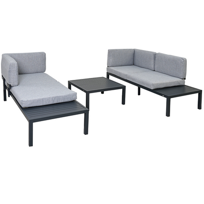 Outdoor 3-piece Aluminum Alloy Sectional Sofa Set with End Table and Coffee Table,Black Frame+Gray Cushion, Goodies N Stuff