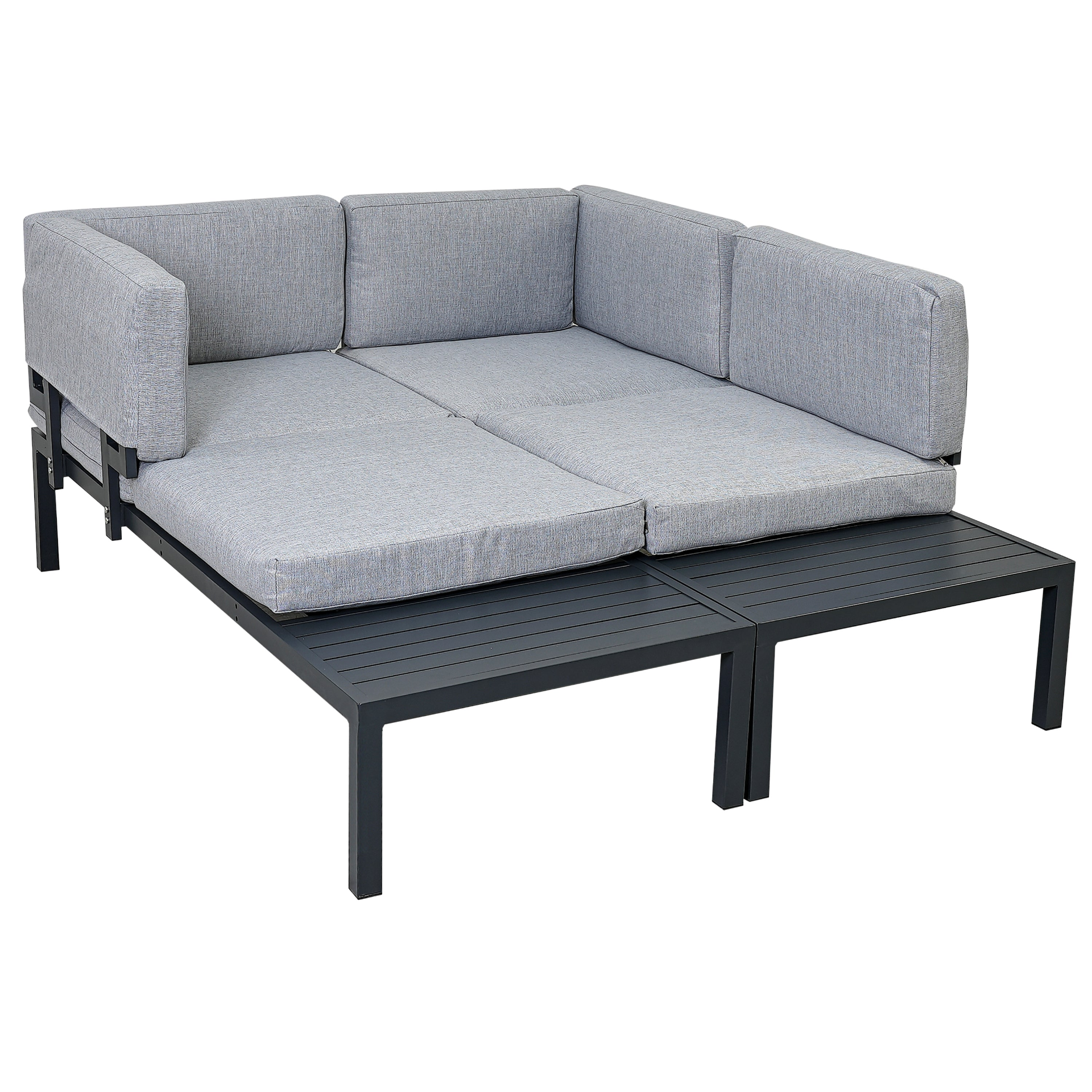 Outdoor 3-piece Aluminum Alloy Sectional Sofa Set with End Table and Coffee Table,Black Frame+Gray Cushion, Goodies N Stuff