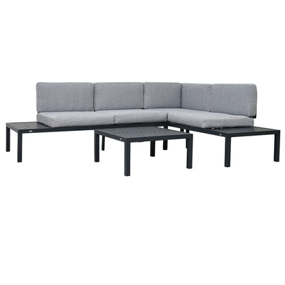 Outdoor 3-piece Aluminum Alloy Sectional Sofa Set with End Table and Coffee Table,Black Frame+Gray Cushion, Goodies N Stuff