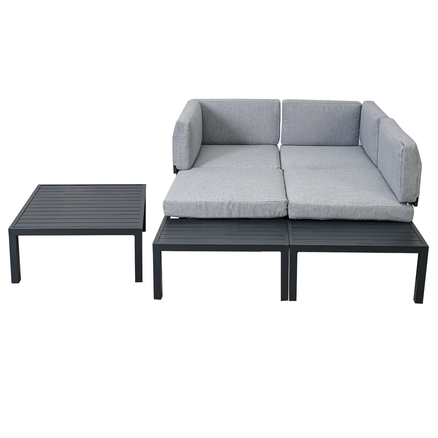 Outdoor 3-piece Aluminum Alloy Sectional Sofa Set with End Table and Coffee Table,Black Frame+Gray Cushion, Goodies N Stuff