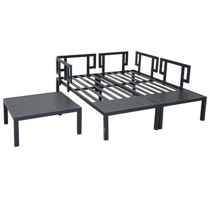 Outdoor 3-piece Aluminum Alloy Sectional Sofa Set with End Table and Coffee Table,Black Frame+Gray Cushion, Goodies N Stuff