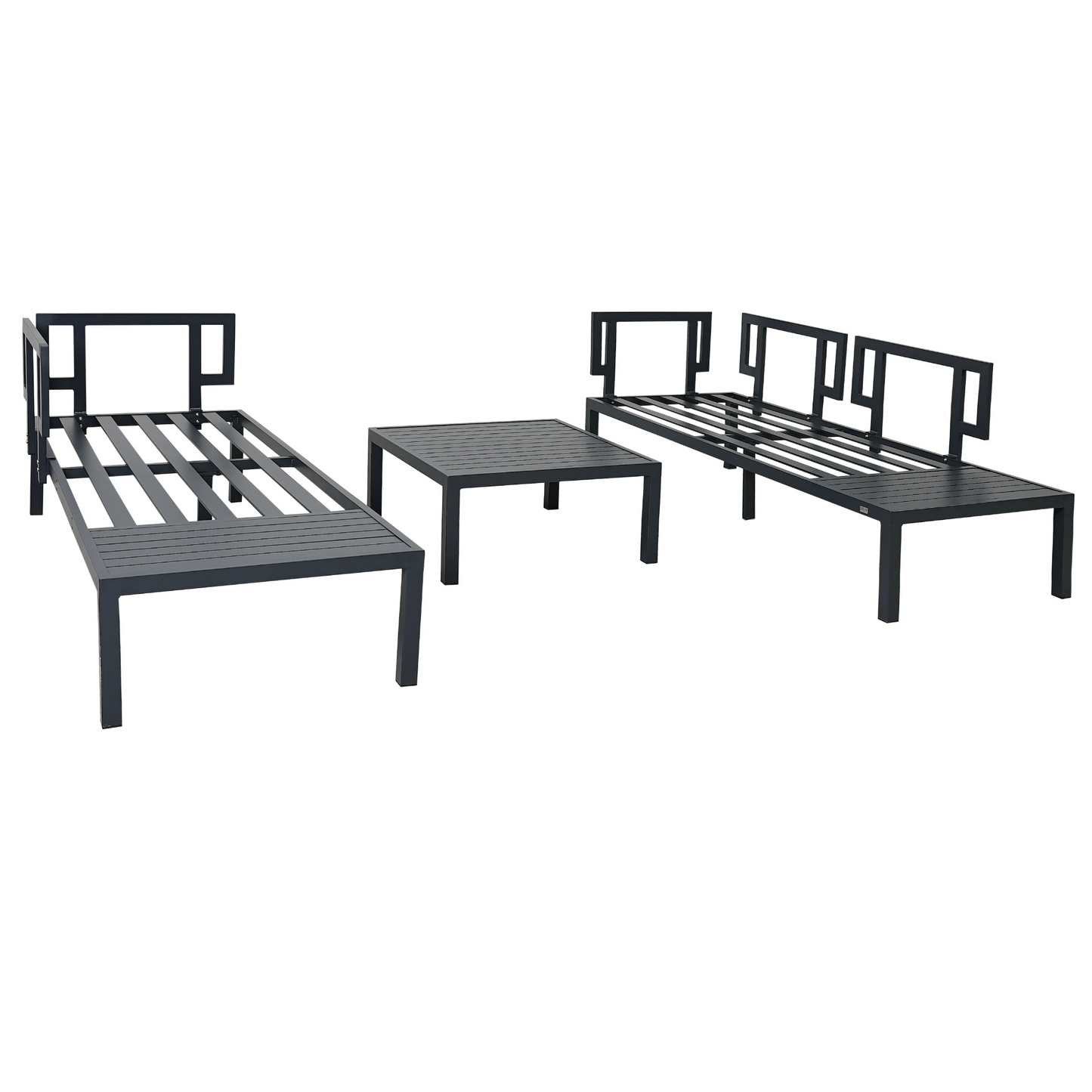 Outdoor 3-piece Aluminum Alloy Sectional Sofa Set with End Table and Coffee Table,Black Frame+Gray Cushion, Goodies N Stuff