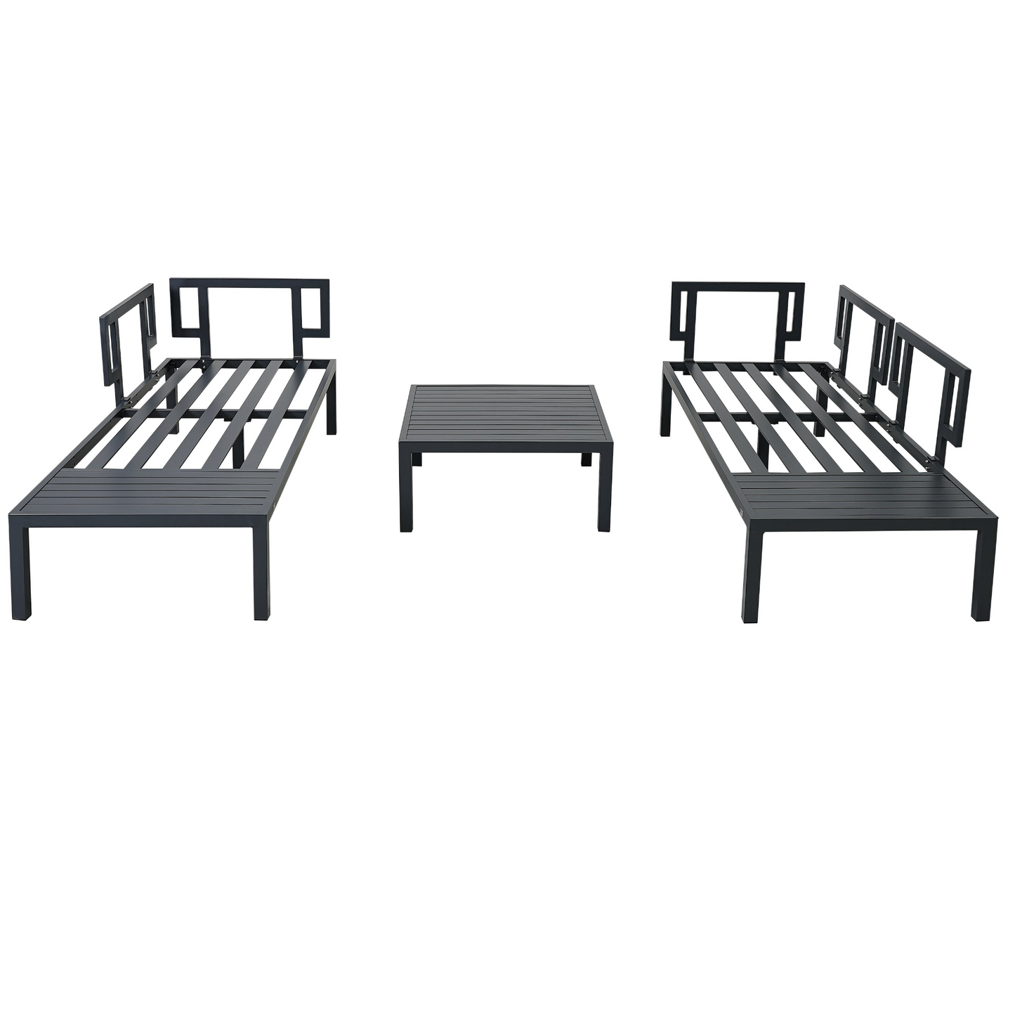 Outdoor 3-piece Aluminum Alloy Sectional Sofa Set with End Table and Coffee Table,Black Frame+Gray Cushion, Goodies N Stuff