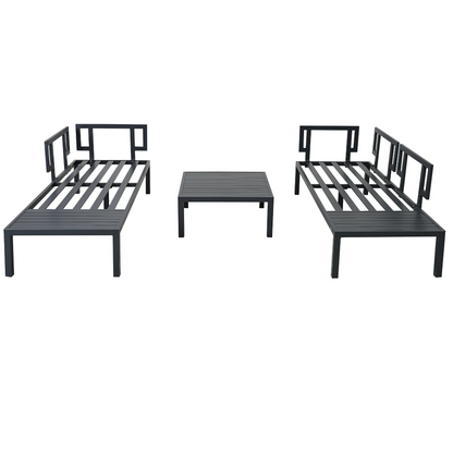 Outdoor 3-piece Aluminum Alloy Sectional Sofa Set with End Table and Coffee Table,Black Frame+Gray Cushion, Goodies N Stuff