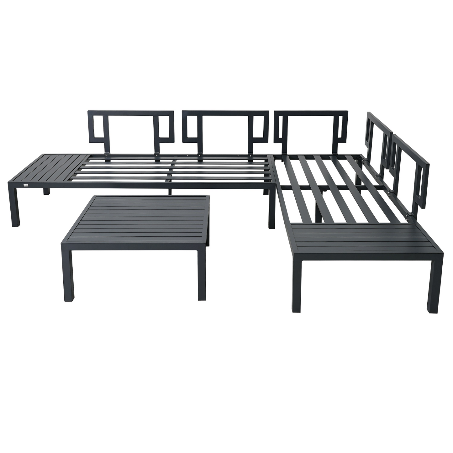 Outdoor 3-piece Aluminum Alloy Sectional Sofa Set with End Table and Coffee Table,Black Frame+Gray Cushion, Goodies N Stuff