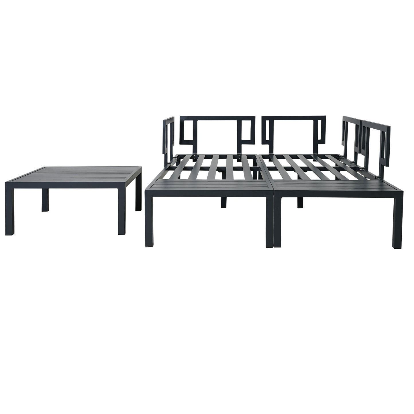 Outdoor 3-piece Aluminum Alloy Sectional Sofa Set with End Table and Coffee Table,Black Frame+Gray Cushion, Goodies N Stuff