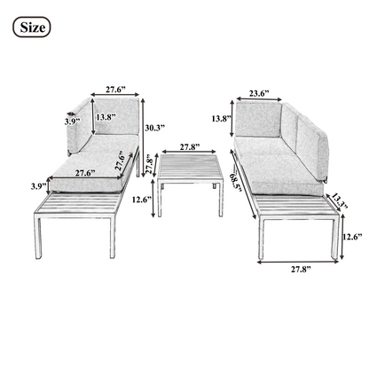 Outdoor 3-piece Aluminum Alloy Sectional Sofa Set with End Table and Coffee Table,Black Frame+Gray Cushion, Goodies N Stuff