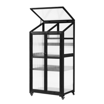 62inch Height Wood Large Greenhouse Balcony Portable Cold Frame with Wheels and Adjustable Shelves for Outdoor Indoor Use, Black