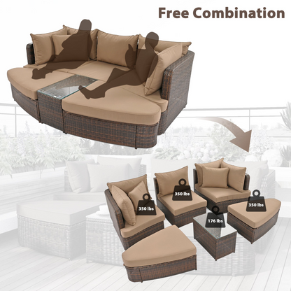 6-Piece Patio Outdoor Conversation Round Sofa Set, Brown - High-quality Materials, Creative Design, Comfortable Experience, Goodies N Stuff