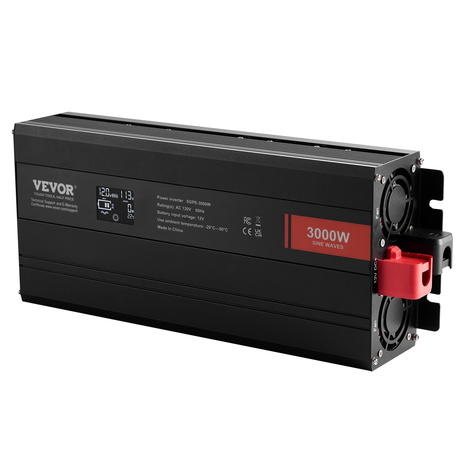 VEVOR Pure Sine Wave Inverter, 3000 Watt, DC 12V to AC 120V Power Inverter with 2 AC Outlets 2 USB Port 1 Type-C Port, LCD Display and Remote Controller for Large Home Appliances, CE FCC Certified, Goodies N Stuff