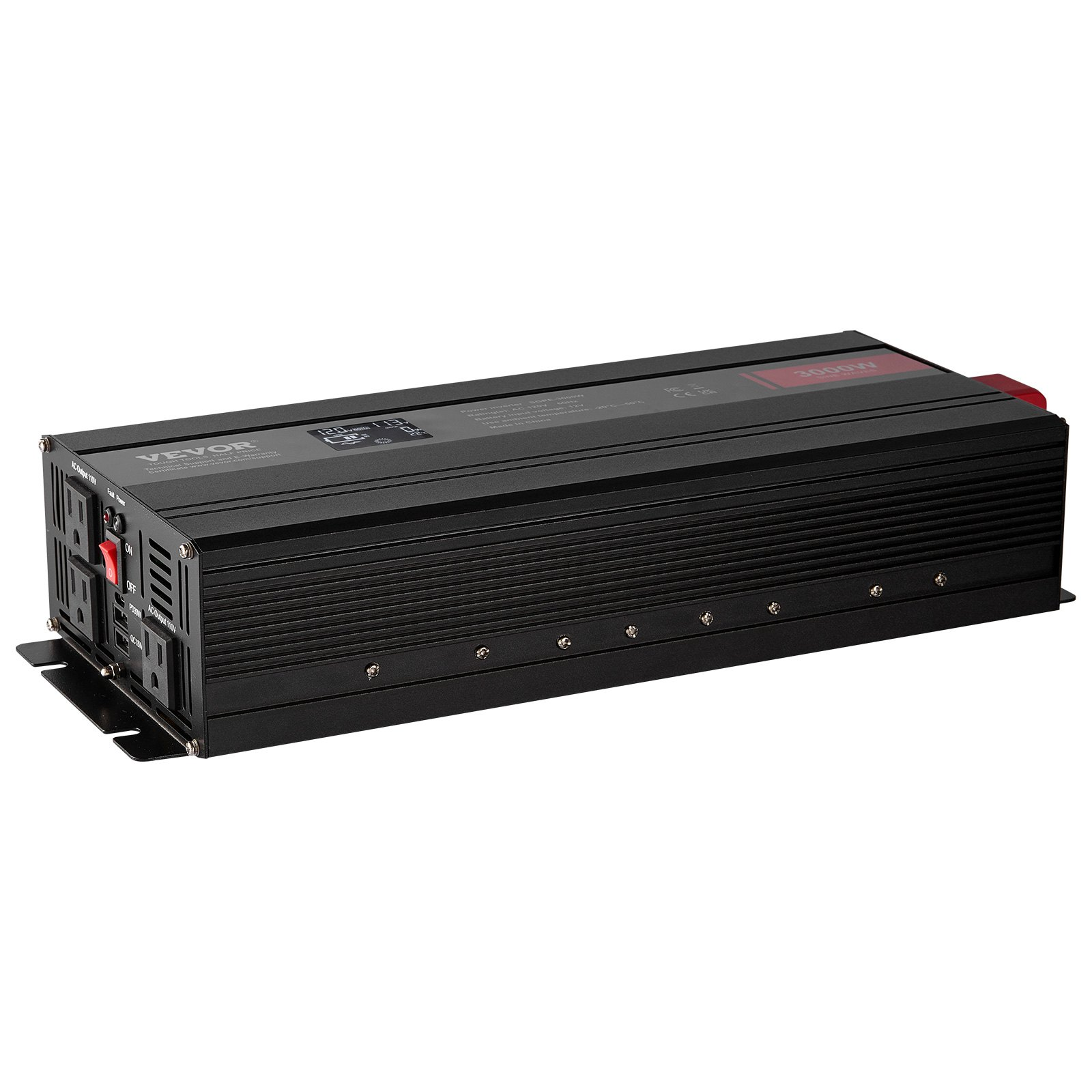 VEVOR Pure Sine Wave Inverter, 3000 Watt, DC 12V to AC 120V Power Inverter with 2 AC Outlets 2 USB Port 1 Type-C Port, LCD Display and Remote Controller for Large Home Appliances, CE FCC Certified, Goodies N Stuff