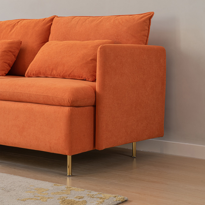 Modular L-shaped Corner sofa ,Left Hand Facing Sectional Couch,Orange Cotton Linen-90.9'', Goodies N Stuff