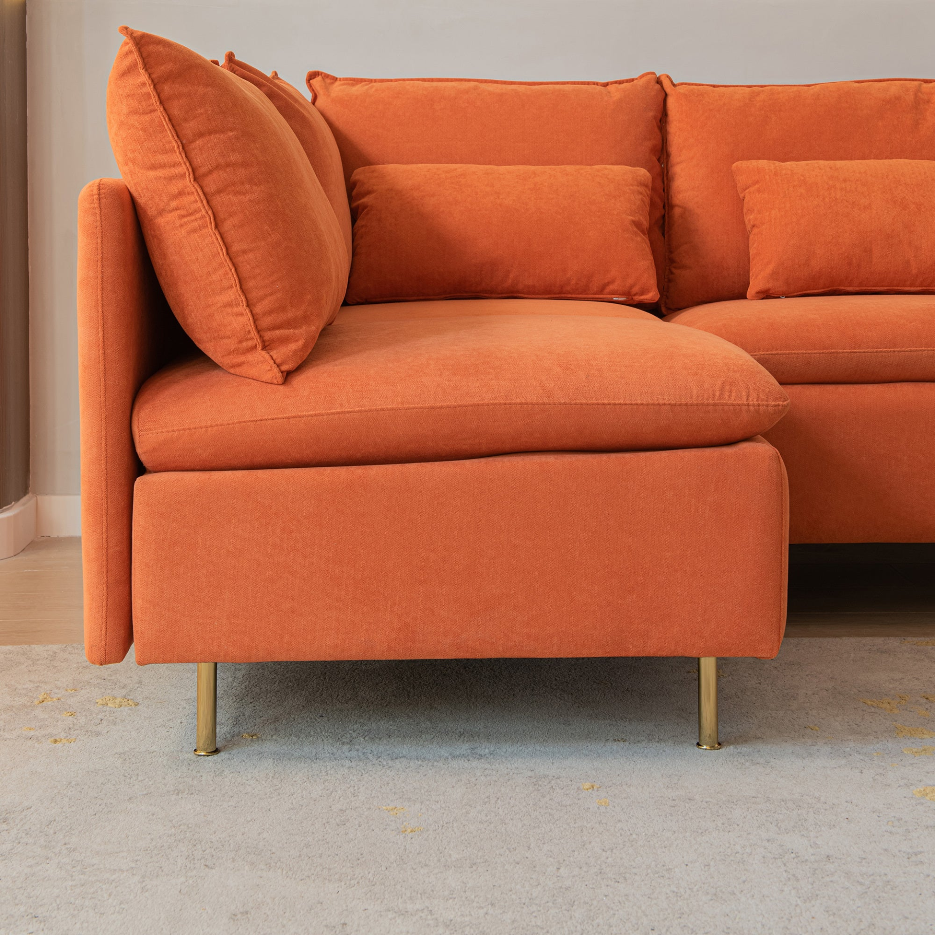 Modular L-shaped Corner sofa ,Left Hand Facing Sectional Couch,Orange Cotton Linen-90.9'', Goodies N Stuff