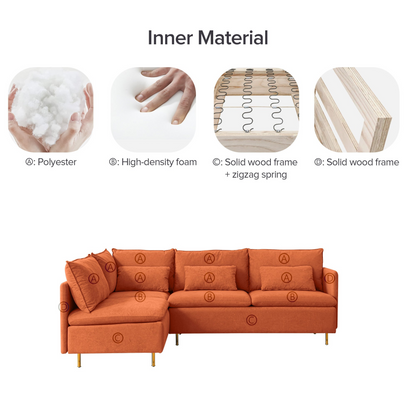 Modular L-shaped Corner sofa ,Left Hand Facing Sectional Couch,Orange Cotton Linen-90.9'', Goodies N Stuff