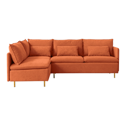 Modular L-shaped Corner sofa ,Left Hand Facing Sectional Couch,Orange Cotton Linen-90.9'', Goodies N Stuff