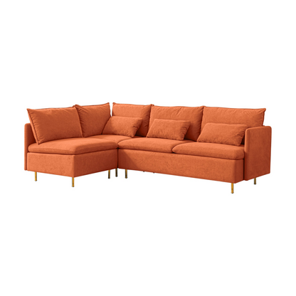 Modular L-shaped Corner sofa ,Left Hand Facing Sectional Couch,Orange Cotton Linen-90.9'', Goodies N Stuff