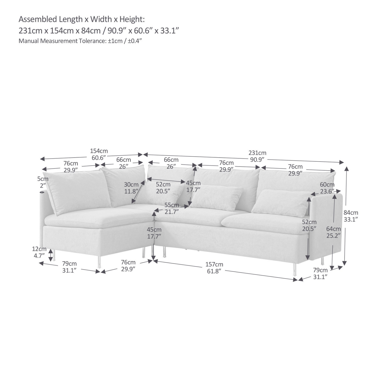 Modular L-shaped Corner sofa ,Left Hand Facing Sectional Couch,Orange Cotton Linen-90.9'', Goodies N Stuff