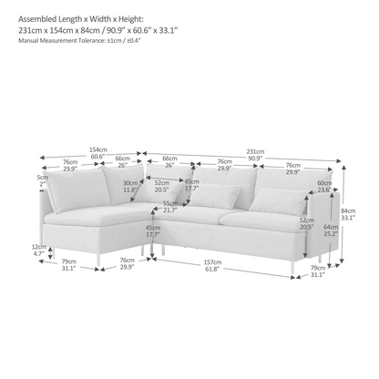 Modular L-shaped Corner sofa ,Left Hand Facing Sectional Couch,Orange Cotton Linen-90.9'', Goodies N Stuff