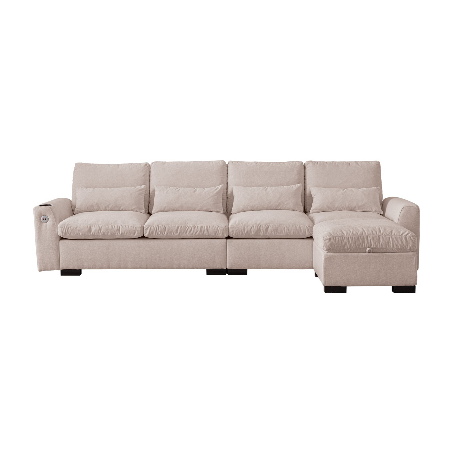 114.5"Modern Modular L Shaped Chenille Sofa Couch Reversible Ottoman With Storage Removable and Washable Cushions Sofa With USB Ports & Cup Holder For Living Room