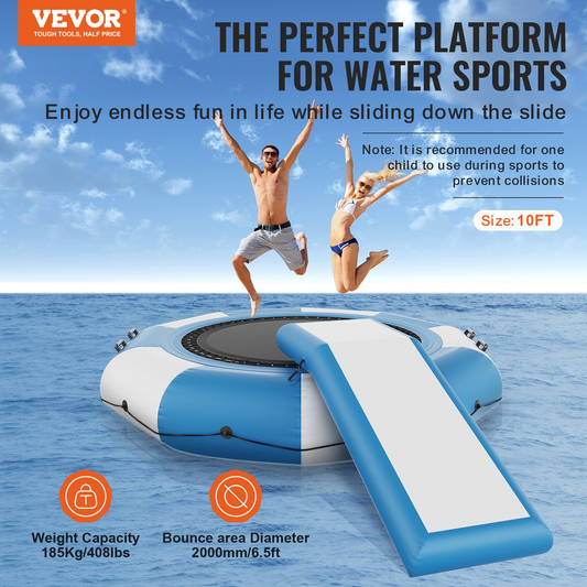 VEVOR Inflatable Water Bouncer, 10ft Recreational Water Trampoline with Slide, Goodies N Stuff